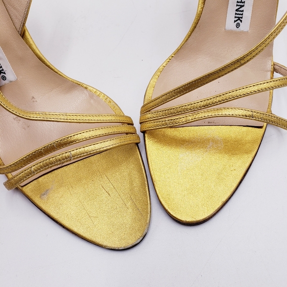 Manolo Blahnik Gold Strappy Heels - Picture 7 of 11